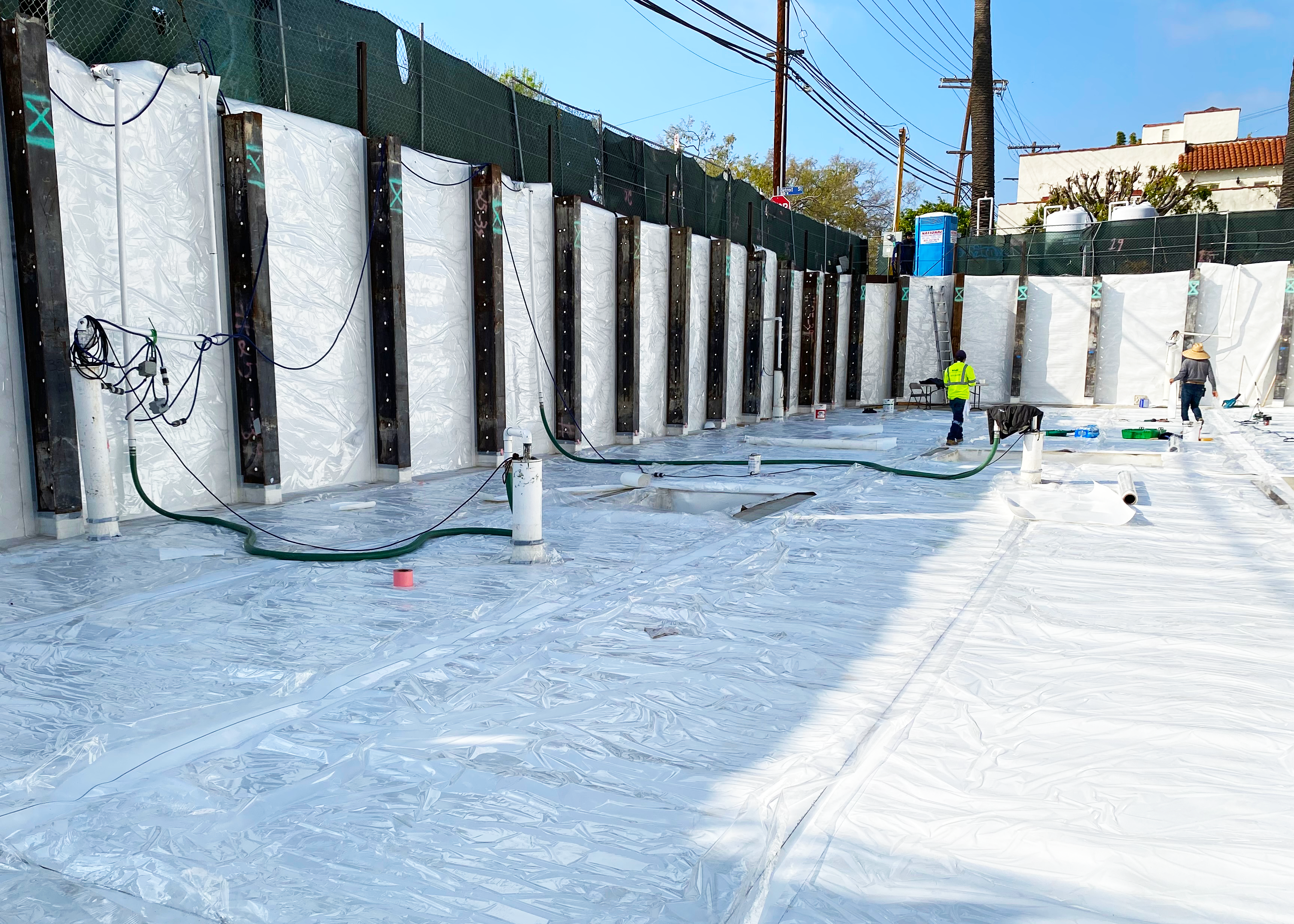 EPRO PreTak waterproofing and methane barrier system being installed.